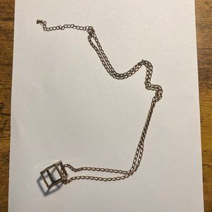 Geometric abstract cube brass necklace